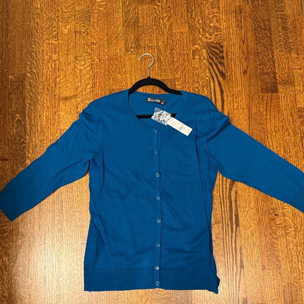 7th Avenue blue cardigan 3/4 sleeve Crewneck